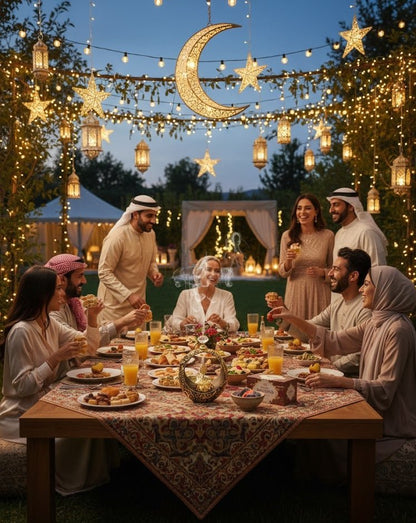 Islamic Round Crescent Frame with Hanging Golden Dome Showpiece